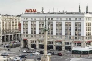 Hotel MDM’s monumental exterior on Plac Konstytucji in central Warsaw