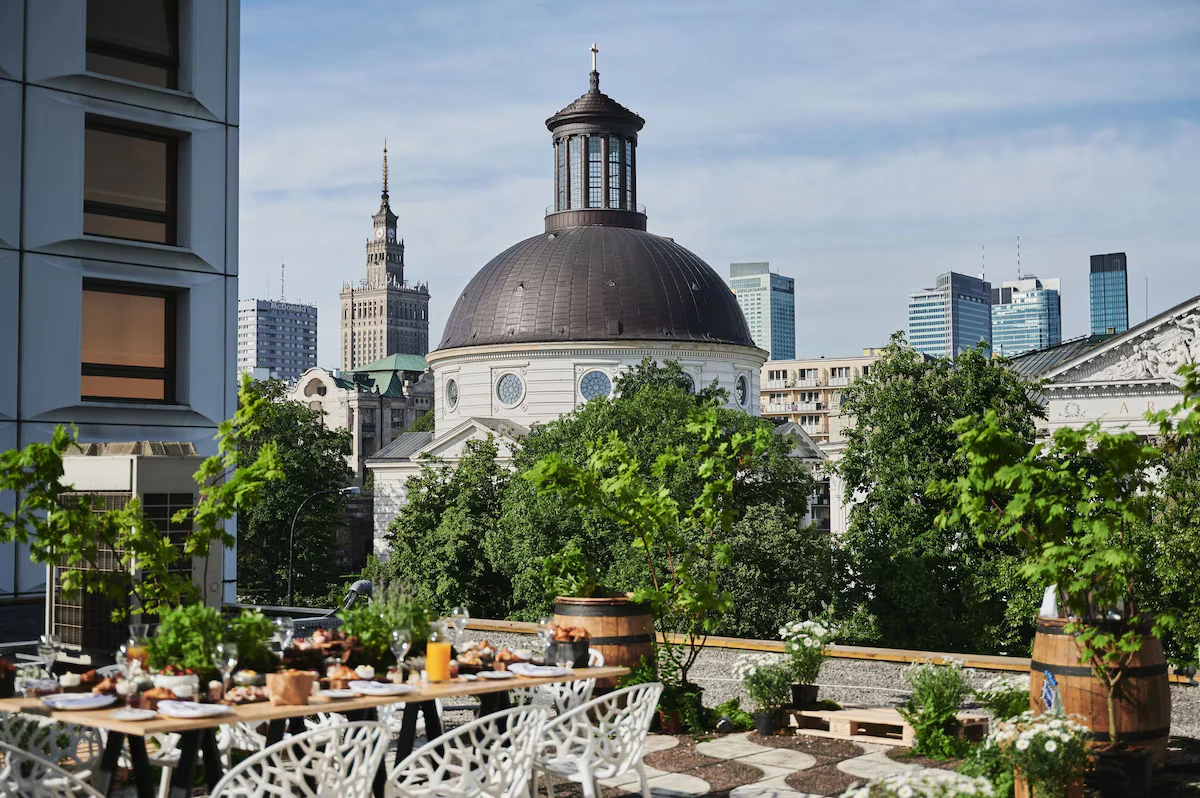 Rooftop terrace at Sofitel Warsaw Victoria with views over central Warsaw